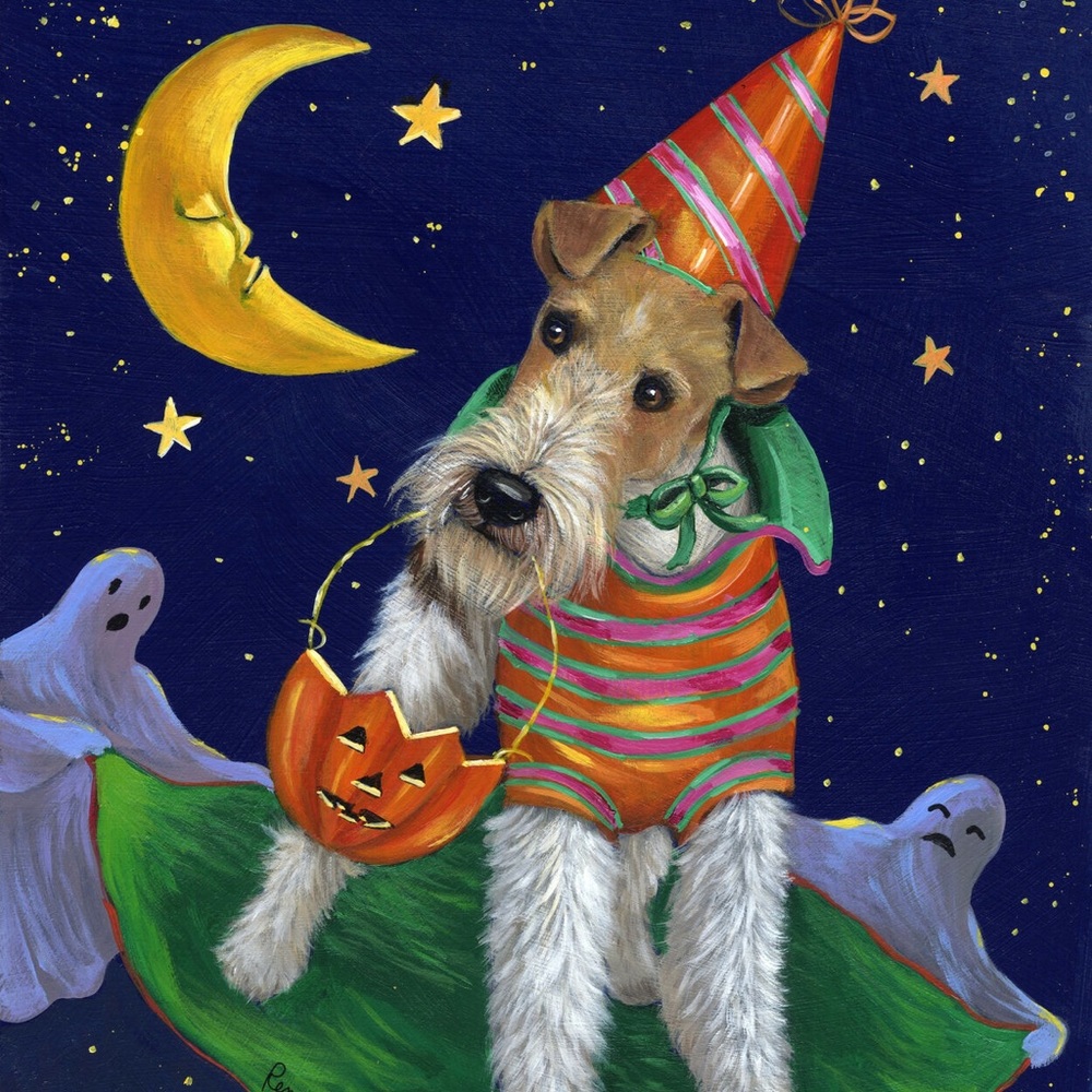 Precious Pets Garden Flag - Fox Terrier Treat or Treat 12" x 18